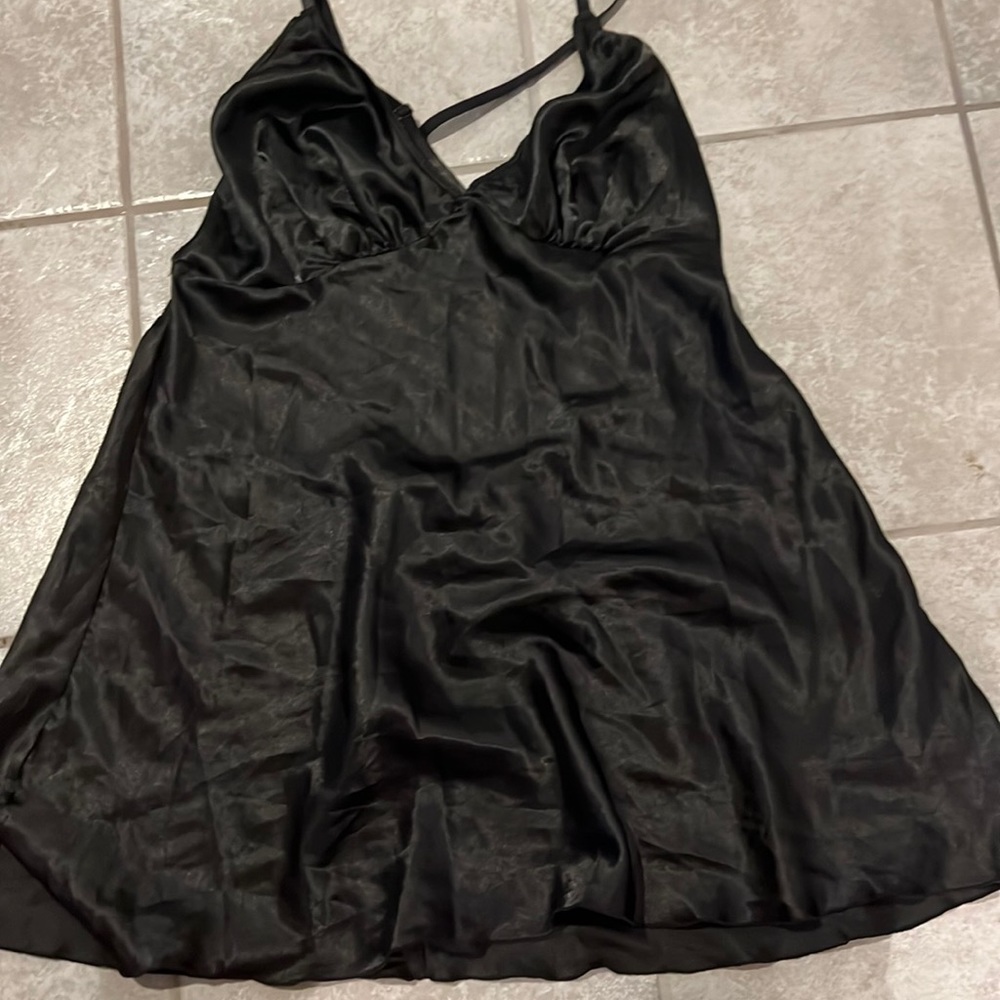 1X/2X dreamgirl black slip dress open back with cross straps